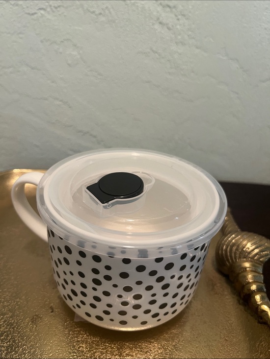 Polka dot black & white soup bowl Other - #2068* White Ceramic Polka Dot Mug with Lid - Black Dot Pattern